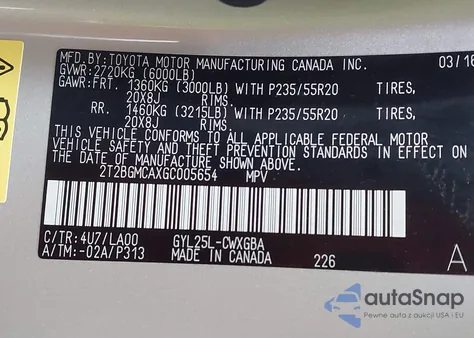 2016 Lexus Rx 450H 450H/Base/F Sport из США, поврежденный, VIN 2T2BGMCAXGC005654